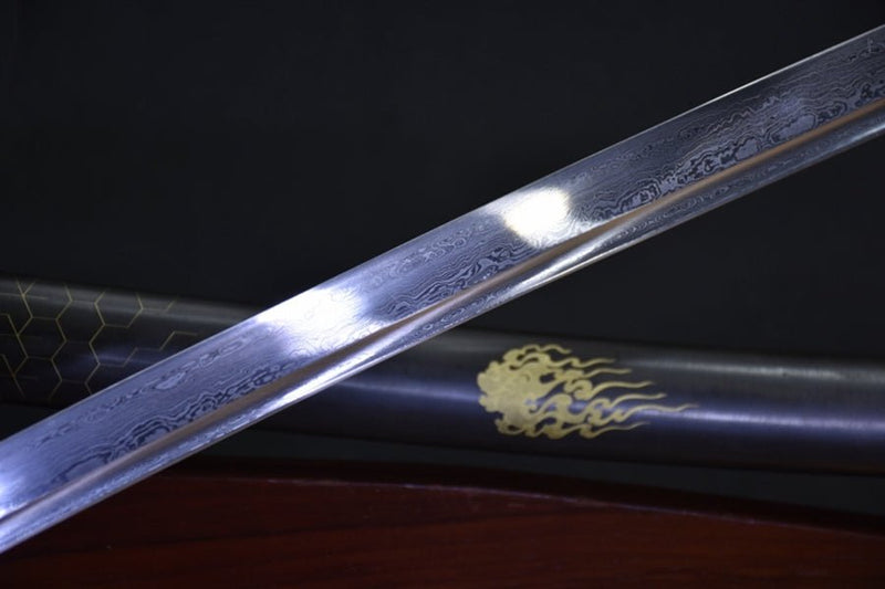 Katana Crystallites Damascus Folded Steel Brass Saya 晶炎 For Sale | KatanaSwordArt Japanese Katana